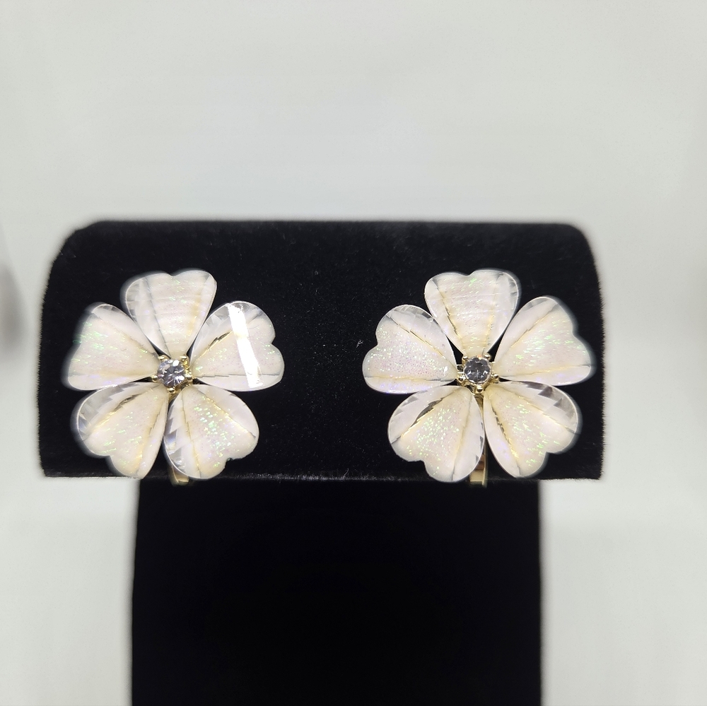 Iridescent Clover Bloom Earrings - CLIP ON